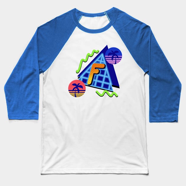 Initial Letter F - 80s Synth Baseball T-Shirt by VixenwithStripes